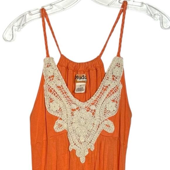 Y2K Mudd Crochet Orange Cream Sleeveless Racerback V-Neck Summer Dress Sz Medium - Picture 3 of 10